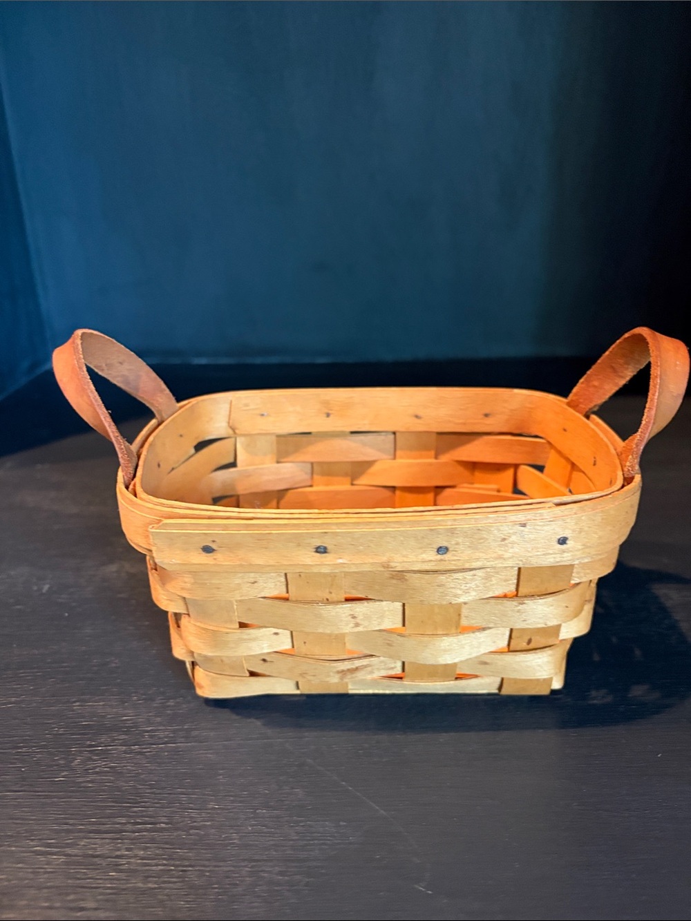 Longaberger Natural Brown Woven Basket with Leather Handles